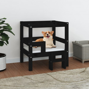 Cama de cão madeira maciça de pinho preto 55,5x53,5x60 cm D