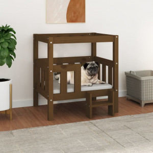 Cama de cão madeira maciça pinheiro marrom mel 65.5x43x70 cm D