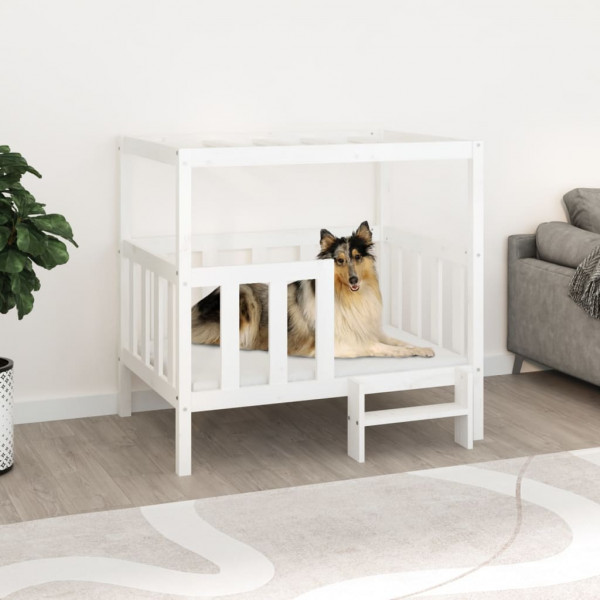 Cama para cães madeira maciça de pinho branco 105.5x83.5x100 cm D