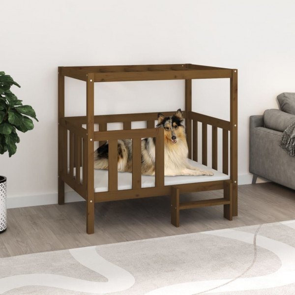 Cama para cão em pinho maciço castanho mel 105,5x83,5x100 cm D