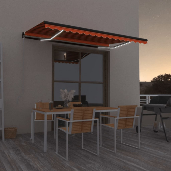 Toldo manual retráctil con LED naranja y marrón 450x350 cm D