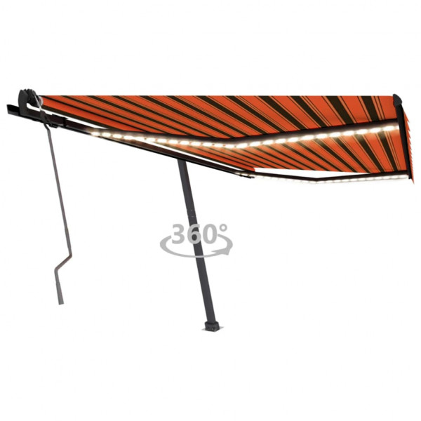 Toldo retrátil manual com LED laranja e marrom 450x350 cm D