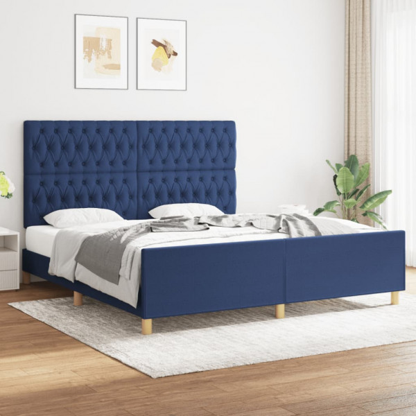 Estrutura de cama com cabeceira em tecido azul 180x200 cm D