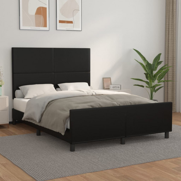 Estructura de cama con cabecero cuero sintético negro 140x200cm D