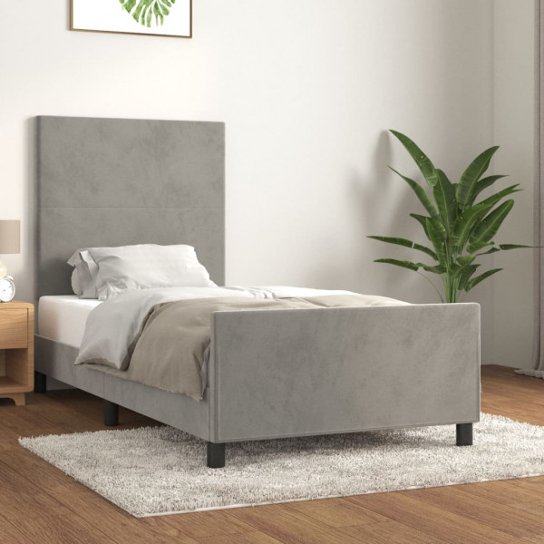 Estrutura de cama em veludo cinza claro com cabeceira 90x200 cm D