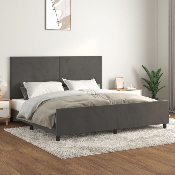 Estrutura de cama em veludo cinza escuro com cabeceira 200x200 cm D