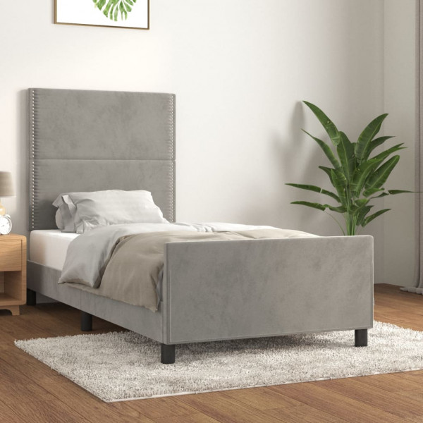 Estrutura de cama com cabeceira de veludo cinza claro 90x200 cm D
