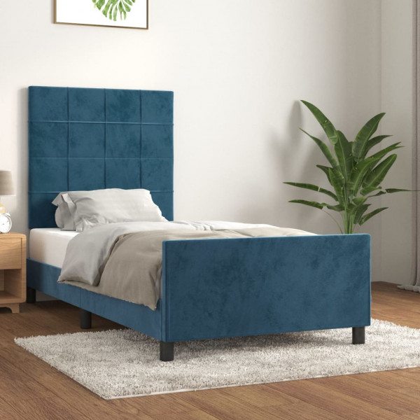 Estructura cama con cabecero terciopelo azul oscuro 80x200 cm D