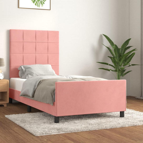 Estrutura de cama em veludo rosa com cabeceira 90x200 cm D