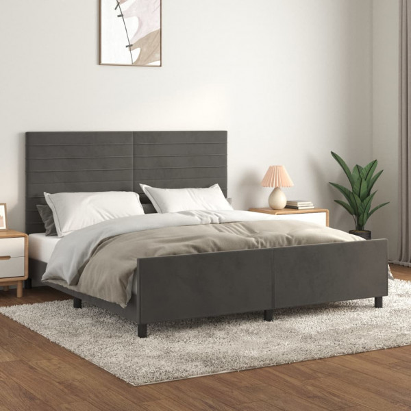 Estructura cama con cabecero terciopelo gris oscuro 160x200 cm
