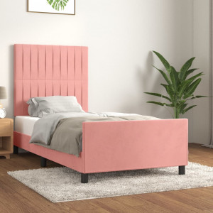 Estructura de cama con cabecero de terciopelo rosa 80x200 cm D