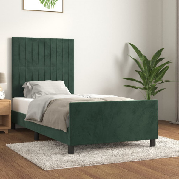 Estrutura de cama em veludo verde escuro com cabeceira 90x190 cm D