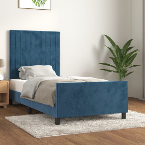 Estructura cama con cabecero terciopelo azul oscuro 90x190 cm D