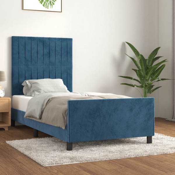 Estrutura de cama em veludo azul escuro com cabeceira 90x200 cm D