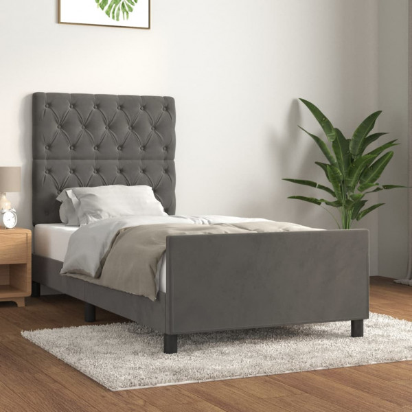 Estrutura de cama em veludo cinza escuro com cabeceira 80x200cm D