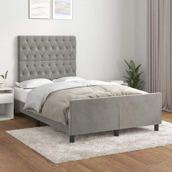 Estrutura de cama em veludo cinza claro com cabeceira 120x200cm D