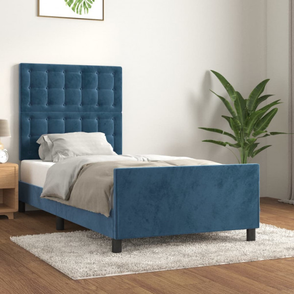 Estrutura da cama com veludo azul escuro 100x200 cm D