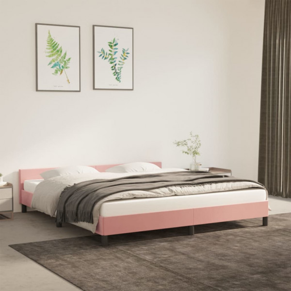 Estrutura de cama com cabeceira de veludo rosa 180x200 cm D