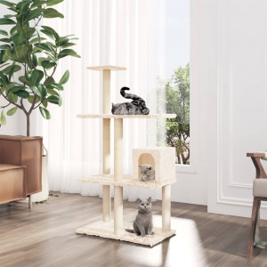 Rascador para gatos con postes de sisal color crema 119 cm D