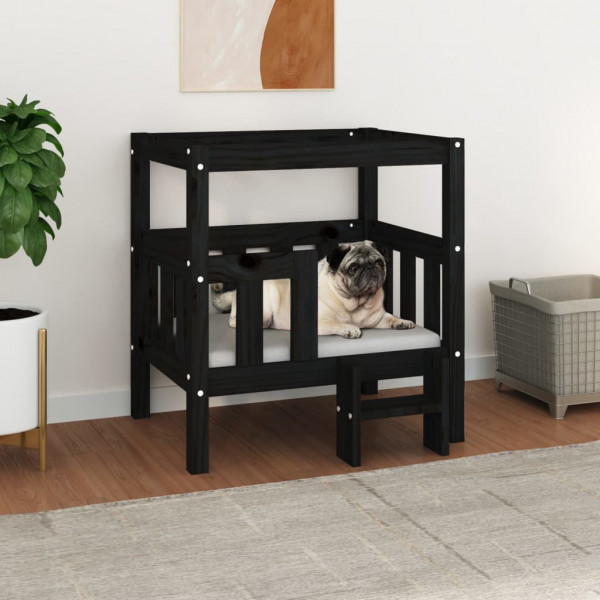 Cama para perros madera maciza de pino negro 65.5x43x70 cm D