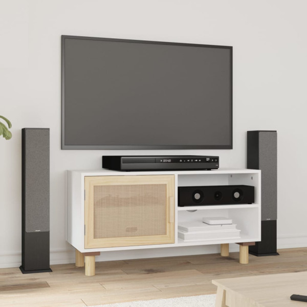 Mobiliário para TV madeira maciça de pinho e ratão natural 80x30x40 cm D