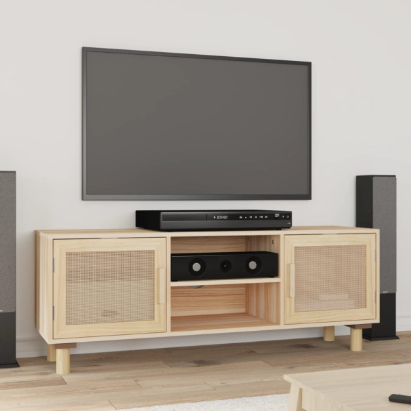 Mobiliário para TV madeira maciça pinheiro natural e ratão 105x30x40 cm D