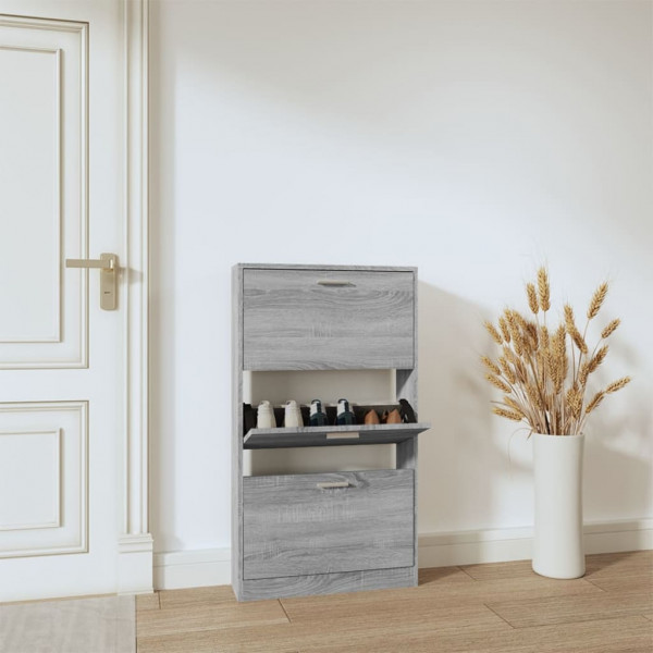 Mueble zapatero madera contrachapada gris Sonoma 59x17x108 cm D