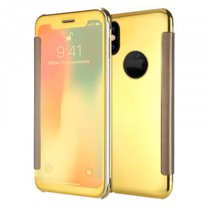 Fundação COOL Flip Cover para iPhone X / iPhone XS Clear View Gold D