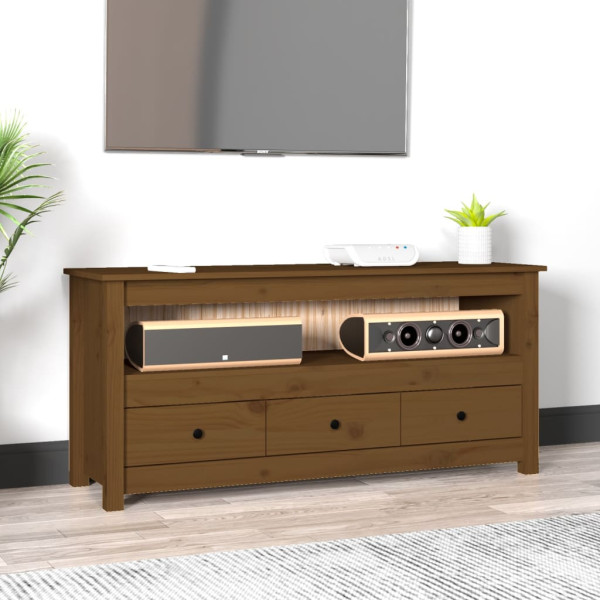 Mueble de TV madera maciza de pino marrón miel 114x35x52 cm D