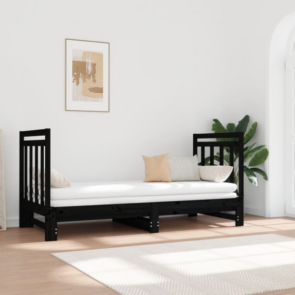 Sofá-cama removível em madeira maciça de pinho preto 2x(90x190) cm D