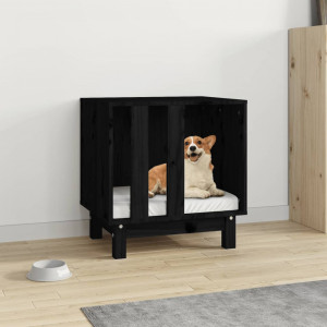 Caseta para perros madera maciza de pino negro 50x40x52 cm D