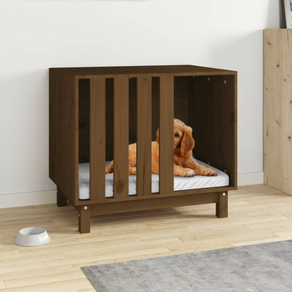 Cama de cão madeira maciça pinho marrom mel 70x50x62 cm D