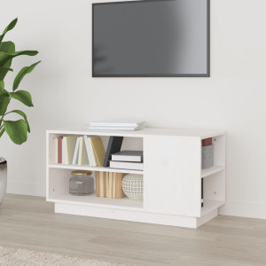 Mueble de TV madera maciza de pino blanco 80x35x40.5 cm D