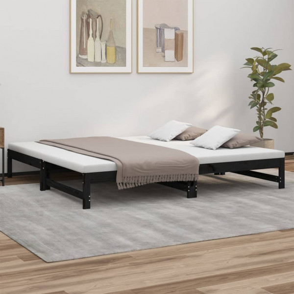 Sofá cama extraíble madera maciza de pino negro 2x(100x200) cm D