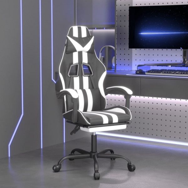 Silla gaming giratoria reposapiés cuero sintético negro blanco D