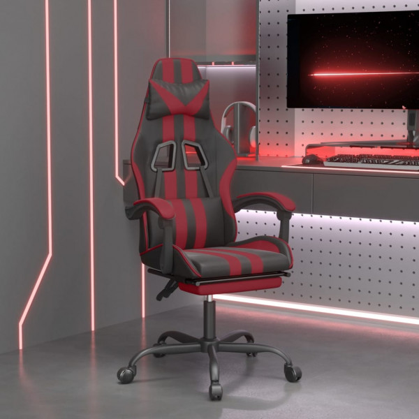 Silla gaming giratoria y reposapiés cuero sintético D