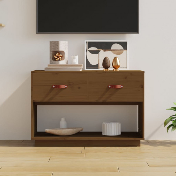 Mueble de TV madera maciza de pino marrón miel 90x40x60 cm D