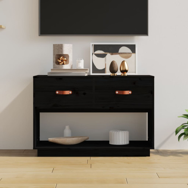 Mueble de TV madera maciza de pino negro 90x40x60 cm D