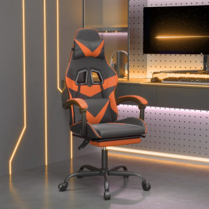 Silla gaming giratoria reposapiés cuero sintético negro naranja D