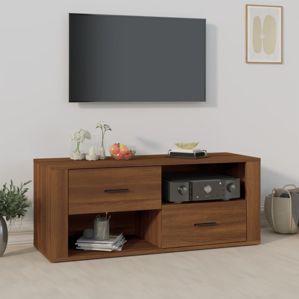Mueble TV madera contrachapada color marrón roble 100x35x40 cm D