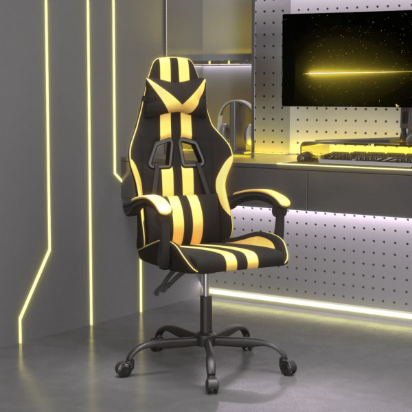 Cadeira de jogos de couro sintético preto e ouro D