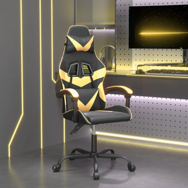 Silla gaming cuero sintético negro y dorado D