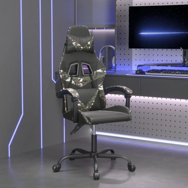 Silla gaming giratoria cuero sintético negro y camuflaje D