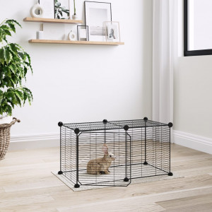 Gaiola para animais de estimação de 8 painéis com porta de aço preto 35x35cm D