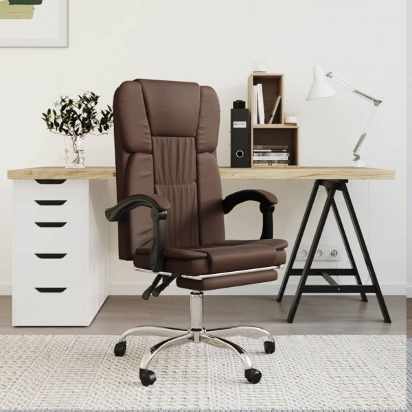 Cadeira de escritório reclinável em couro sintético marrom D