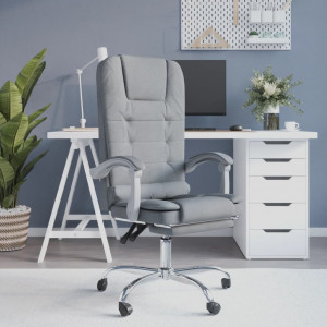 Silla de oficina reclinable con masaje de tela gris claro D