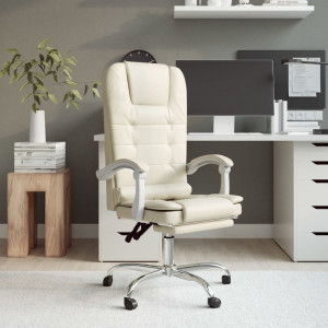 Cadeira de escritório reclinável para massagem em couro sintético creme D