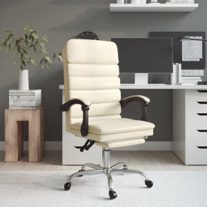 Silla de oficina reclinable masaje cuero sintético color crema D