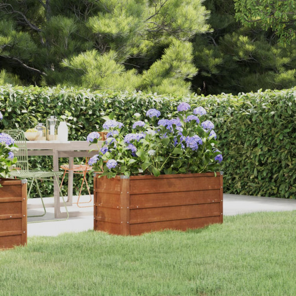 Canteiro de flores em aço Corten enferrujado 100x40x45 cm D