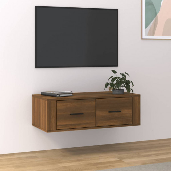 Mueble TV colgante madera contrachapada roble marrón 80x36x25cm D